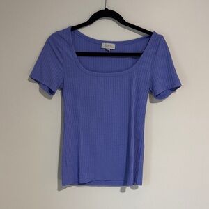 LOFT Ribbed Scoop Neck Short Sleeve Top in Periwinkle Blue